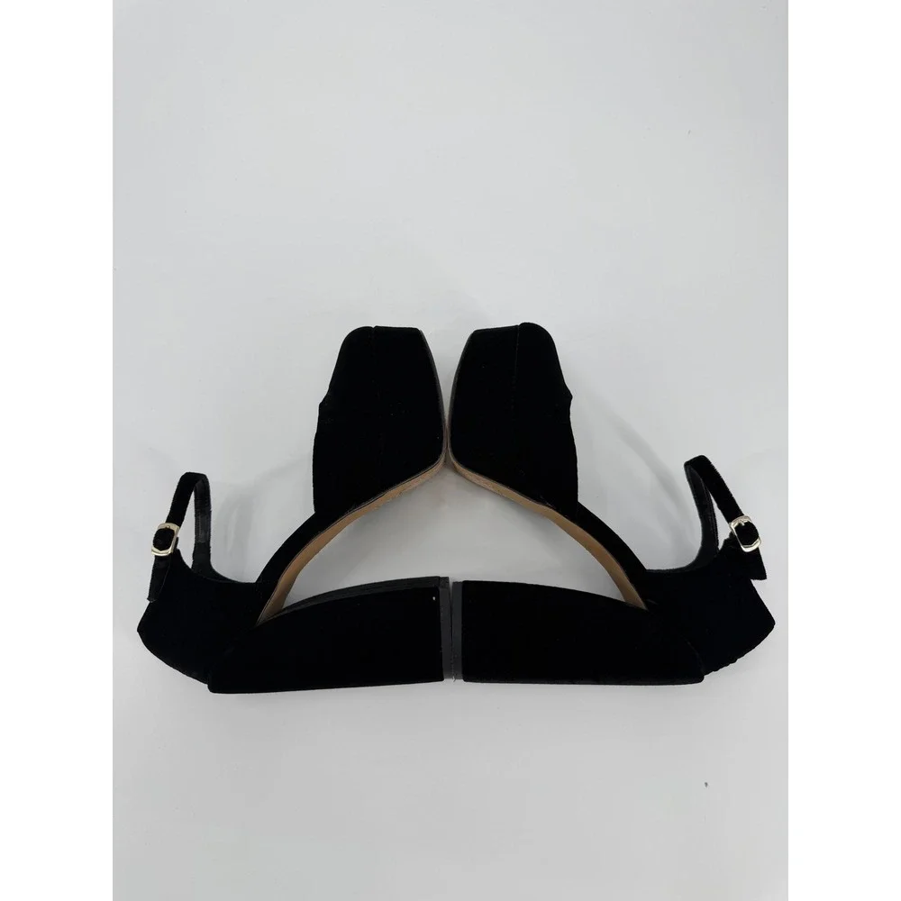 Vince Camuto Black Velvet Platform Heels Ankle Strap Block Heel Pumps Size 6.5M